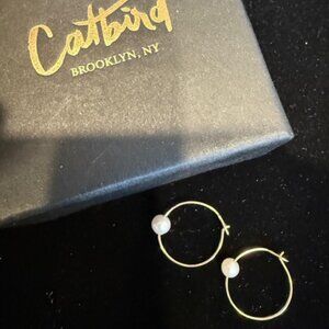 Catbird Pearl on a Wire Gold Earrings (Pair)